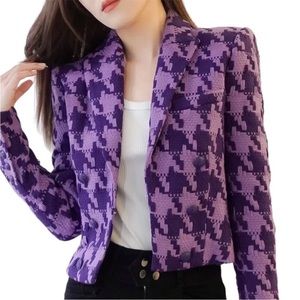 L’Agence Inez cropped houndstooth tweed blazed purple size 2